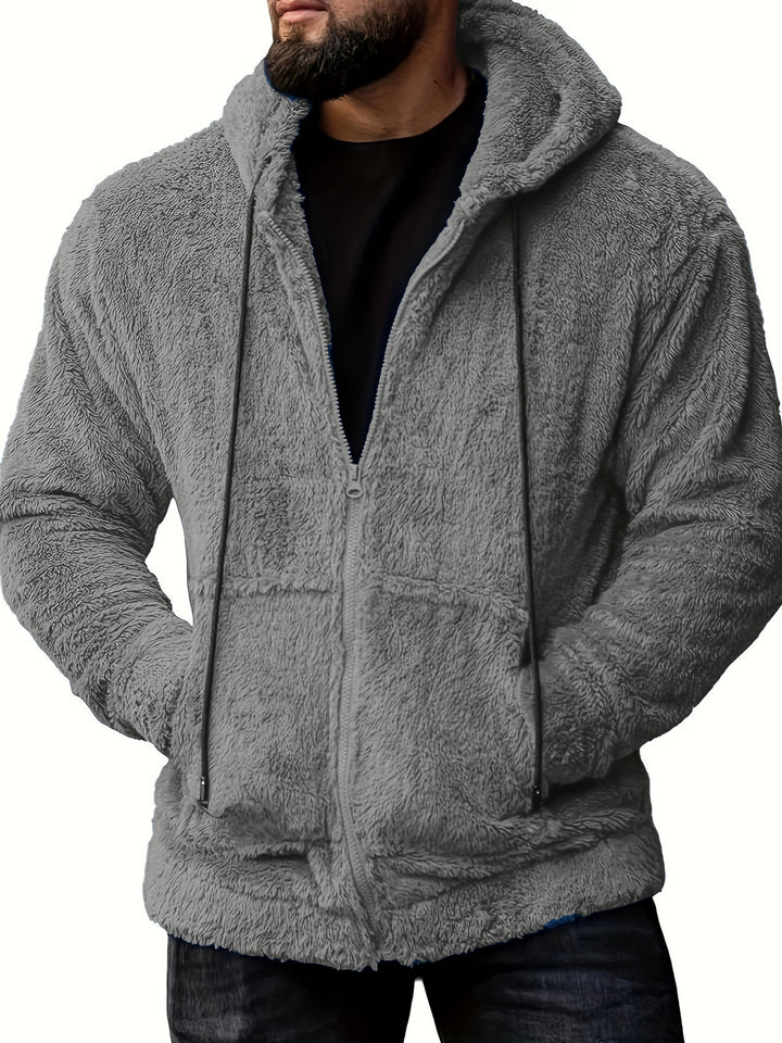Men's cozy teddy fleece hoodie jacket with full zipper Mune Fashion