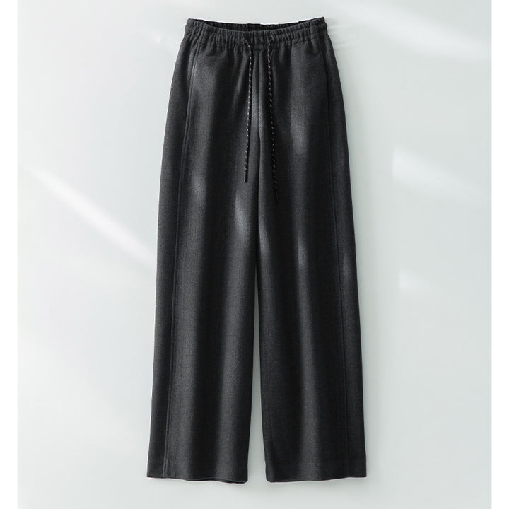 Women Wide Comfort Knit Pants with Elastic Waistband and Drawstring Mune Fashion