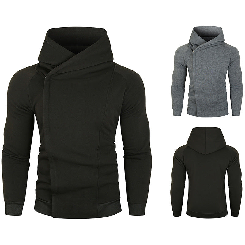 Men's nan asymmetrical hoodie with wrap collar and concealed button placket, slim sporty fit Mune Fashion