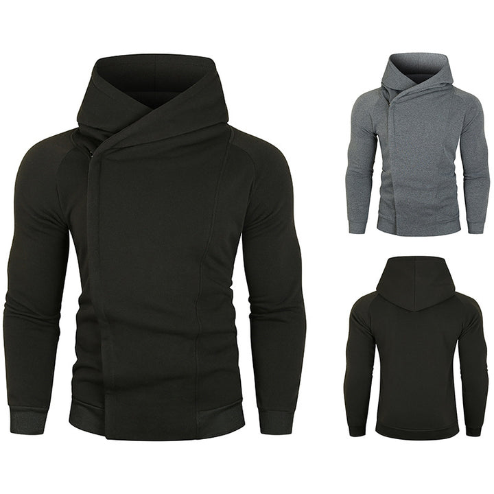 Men's nan asymmetrical hoodie with wrap collar and concealed button placket, slim sporty fit Mune Fashion