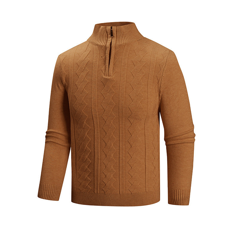 Men's fine knit half-zip pullover with cable pattern and stand-up collar Mune Fashion
