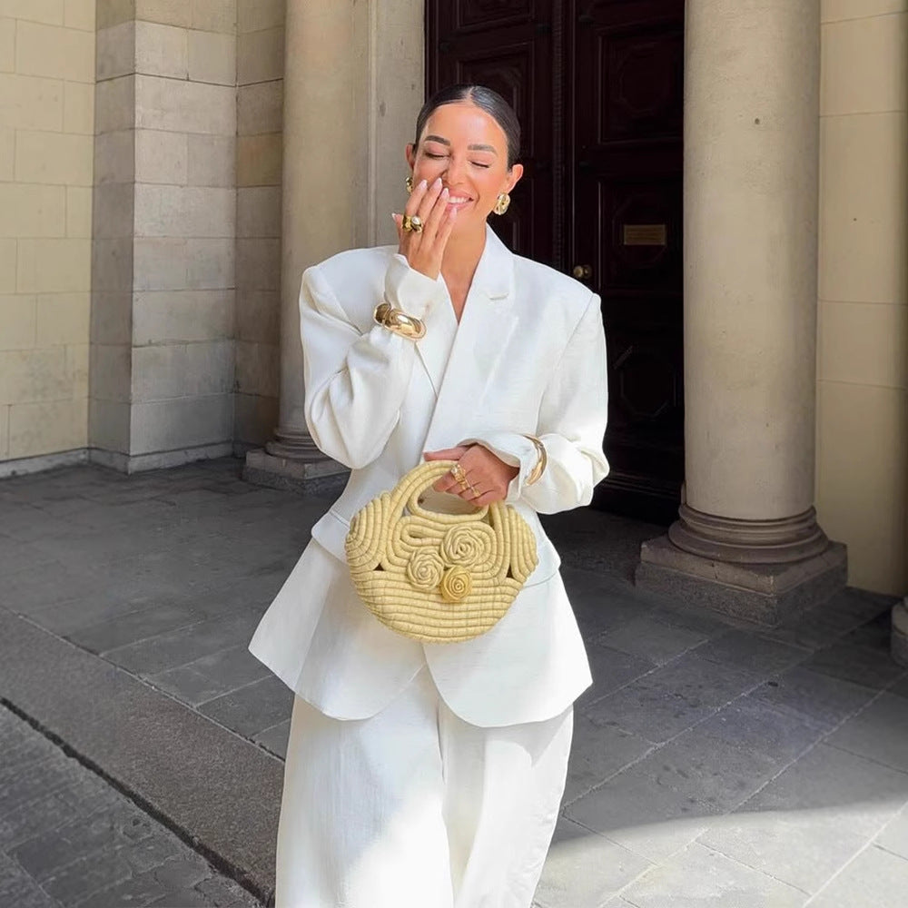 Women Oversized Linen Blazer with Structured Shoulder and Tailored Hem Mune Fashion