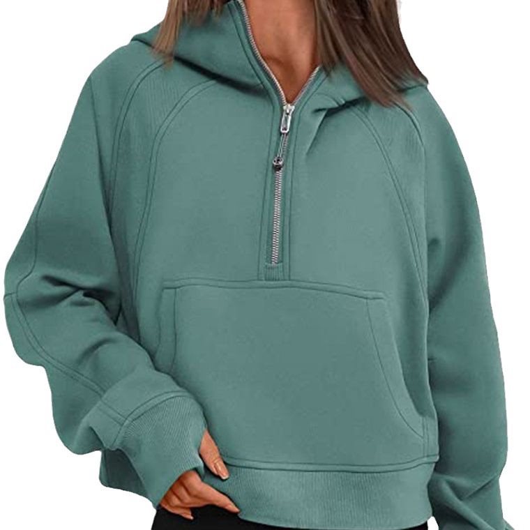 Women's short cut hoodie with half zipper and kangaroo pocket Mune Fashion
