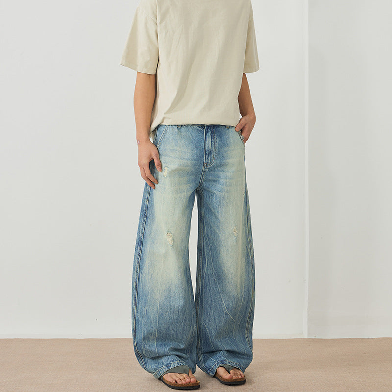 Men's Ultra Wide Stonewashed Baggy Jeans in Floor-Length Palazzo Cut with Used Effect Mune Fashion