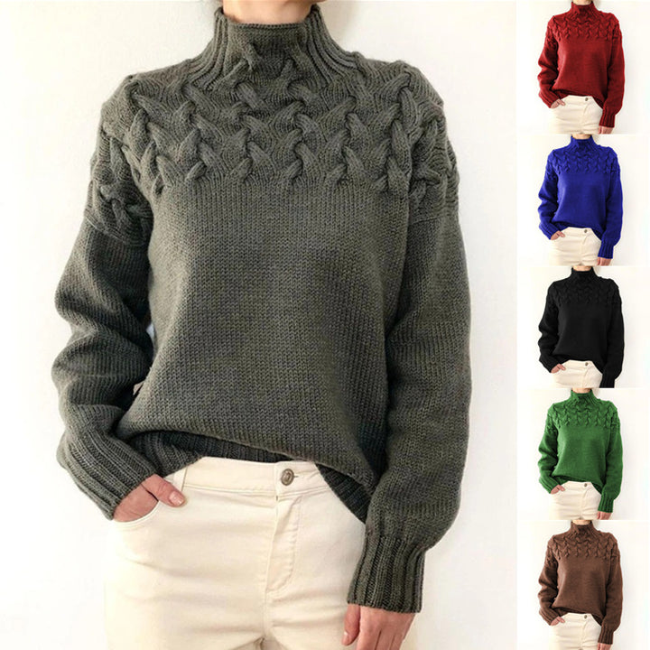 Ladies knit sweater with cable structure and high turtleneck Mune Fashion