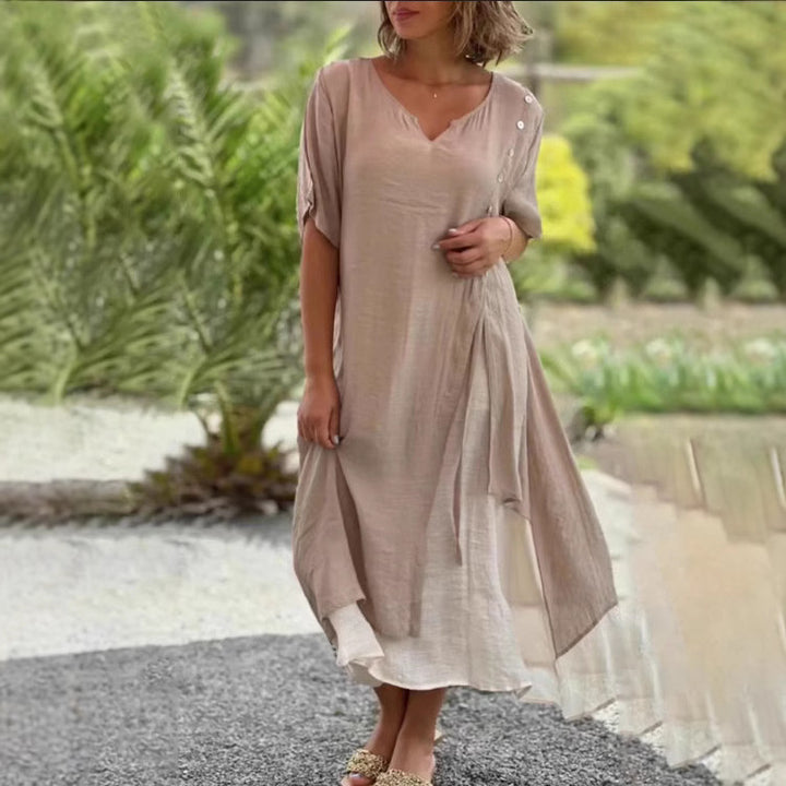 Women’s two-layer layered dress with asymmetric hem and decorative button placket Mune Fashion