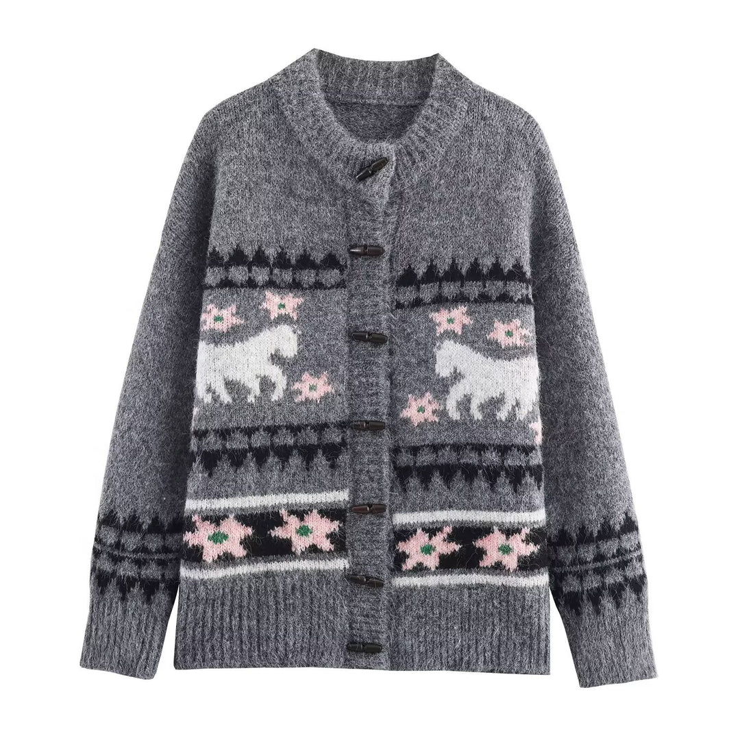 Women's Two-Piece Knit Set with Norwegian Pattern Cardigan and Flared Skirt Mune Fashion