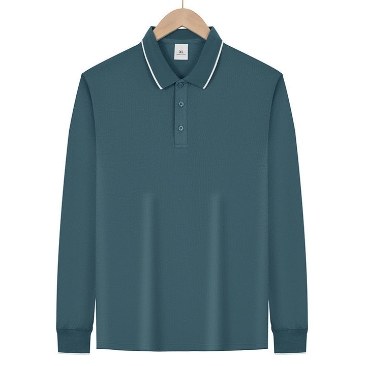 Men's Long Sleeve Functional Polo Shirt with Piqué Structure and Contrast Collar Mune Fashion