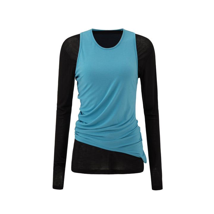 Women Asymmetrical Layering Top with Extended Hem Mune Fashion