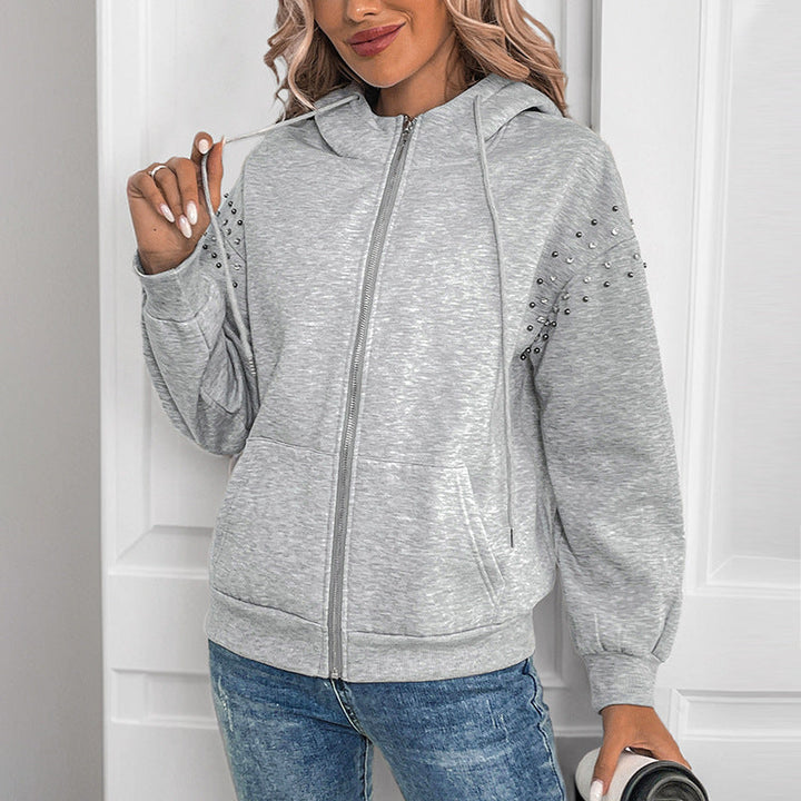 Women's zip-up hoodie with pearl detail on the sleeves Mune Fashion