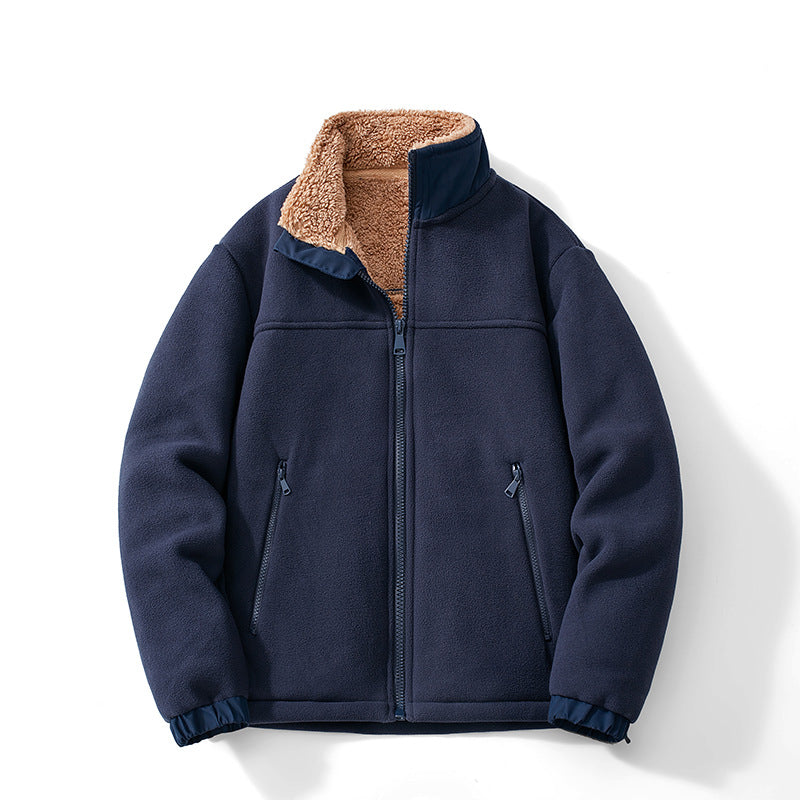 Men's Teddy-lined fleece jacket with stand-up collar, zipper and thermo inner lining Mune Fashion