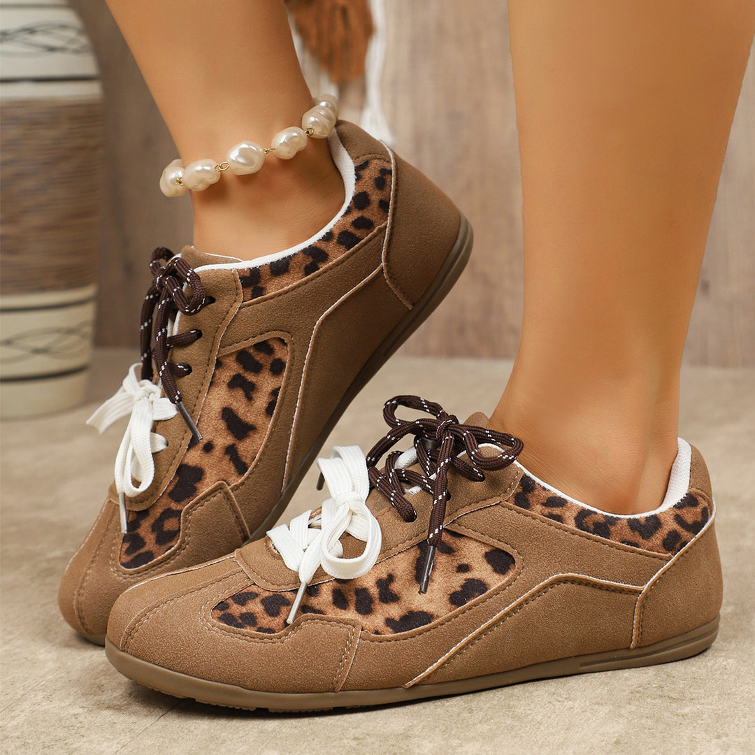 Women Light Velour Sneakers with Leopard Print and Padded Comfort Footbed Mune Fashion