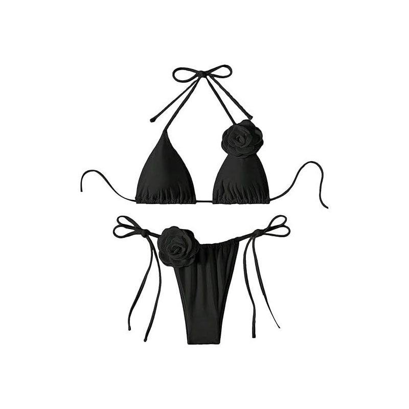 Ladies triangle bikini with playful flower appliques Mune Fashion