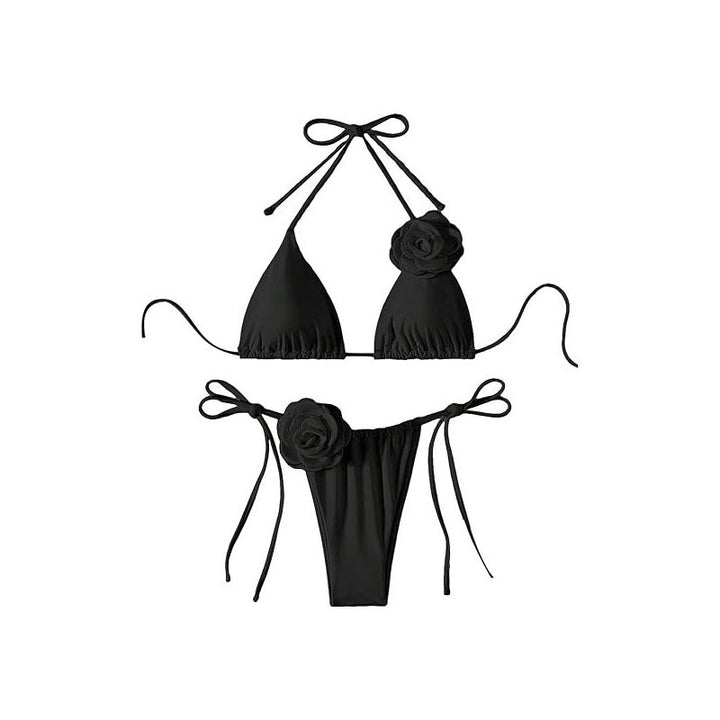Ladies triangle bikini with playful flower appliques Mune Fashion