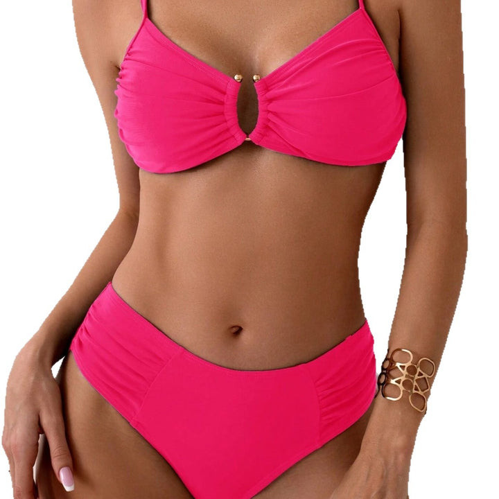 Women's Bikini Set with elaborate ruffle details and decorative gold accents Mune Fashion