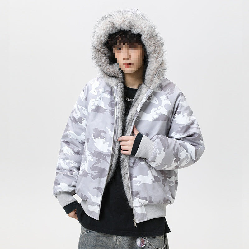 Men's quilted hooded bomber jacket in oversized look with contrasting faux fur lining Mune Fashion