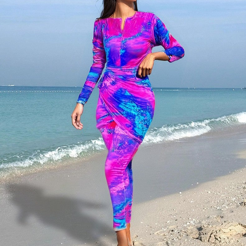 Women's Sporty Long Sleeve Swimsuit with Shaping Design Mune Fashion
