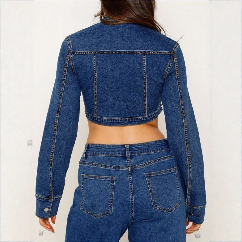 Women's Cropped Denim Hoodie with Zipper and High-Waist Midi Skirt with Front Slit Mune Fashion