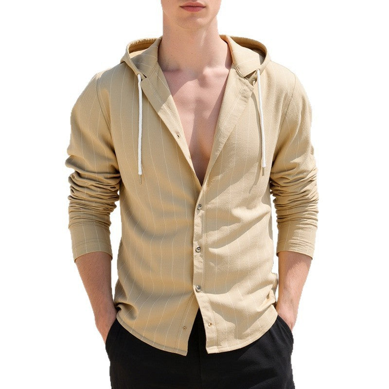 Men's casual hooded shirt with pinstripes and button placket Mune Fashion
