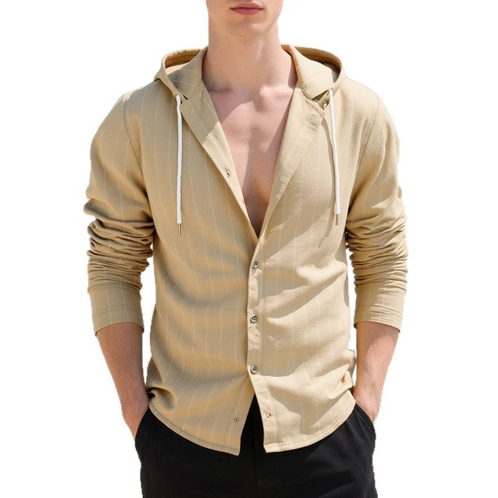Men's casual hooded shirt with pinstripes and button placket Mune Fashion