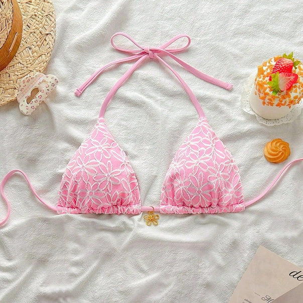 Women's Triangle Bikini with Floral Embroidery Mune Fashion