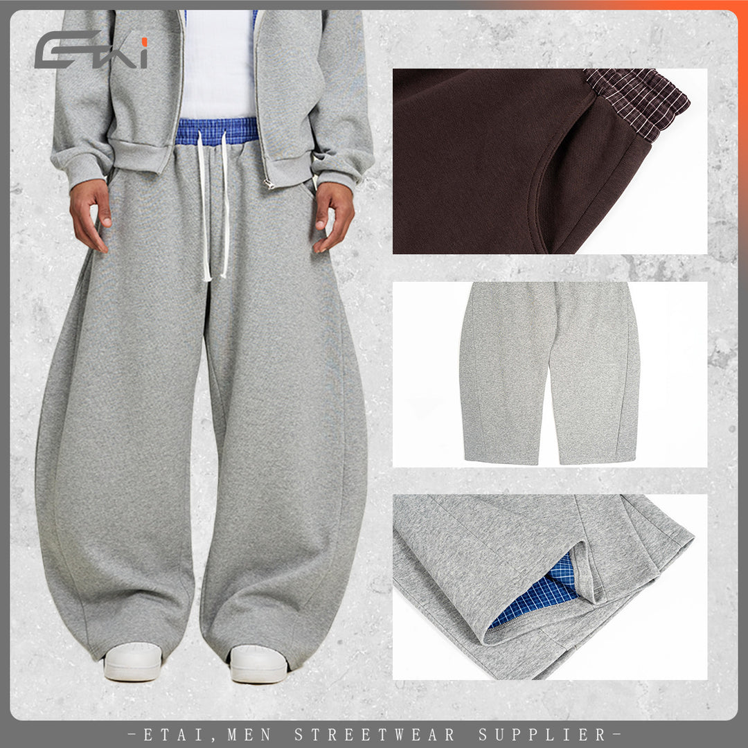Women's Loose Cropped Sweatpants with Drop Crotch, Drawstring and Contrasting Waistband Mune Fashion
