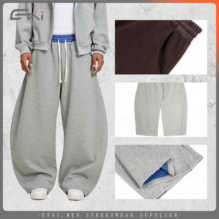 Women's Loose Cropped Sweatpants with Drop Crotch, Drawstring and Contrasting Waistband Mune Fashion