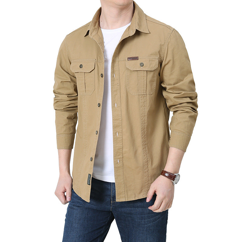 Men's Cotton Canvas Shirt Jacket in Utility Style with Chest Patch Pockets Mune Fashion