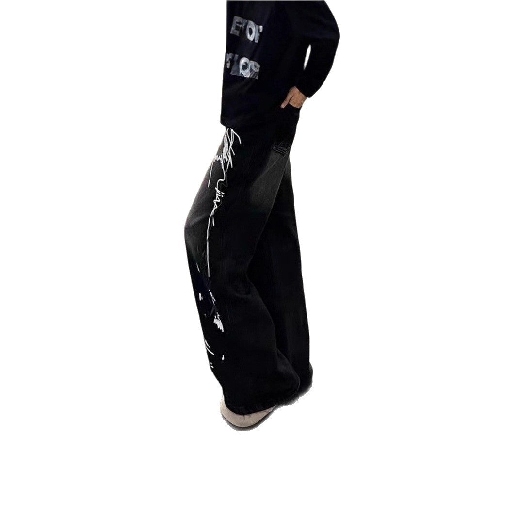 Women's Wide-Cut Jeans with Artistic Graphic Print Mune Fashion