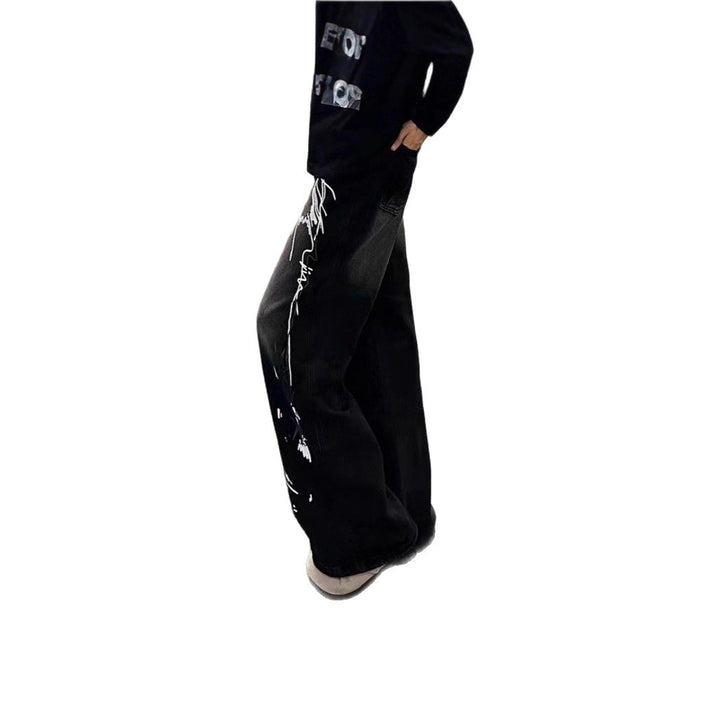 Women's Wide-Cut Jeans with Artistic Graphic Print Mune Fashion