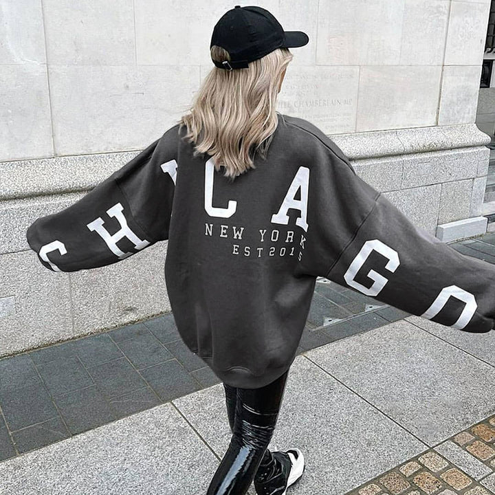 Damen Oversize-Sweatshirt mit College-Print und Raglanärmeln Mune Fashion