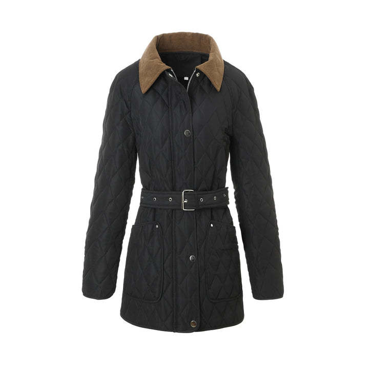 Women's quilted coat with belted waist and cord collar Mune Fashion