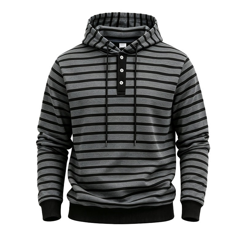 Men's hooded sweater with button placket and trendy stripe pattern Mune Fashion