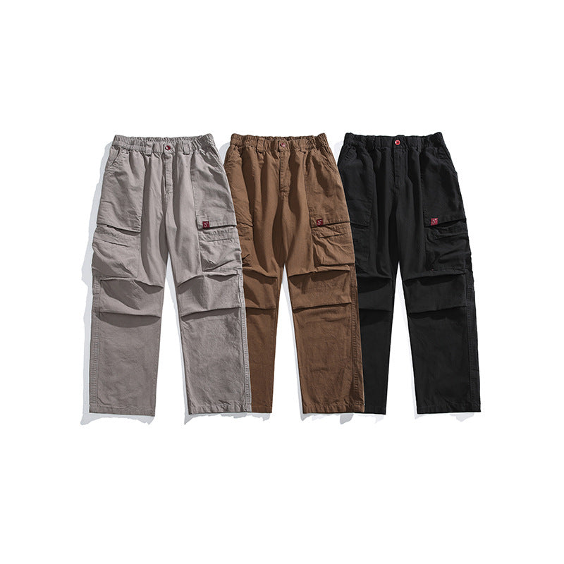 Men's Loose Cargo Pants with Elastic Waistband, Multifunction Pockets, and Straight Leg Mune Fashion
