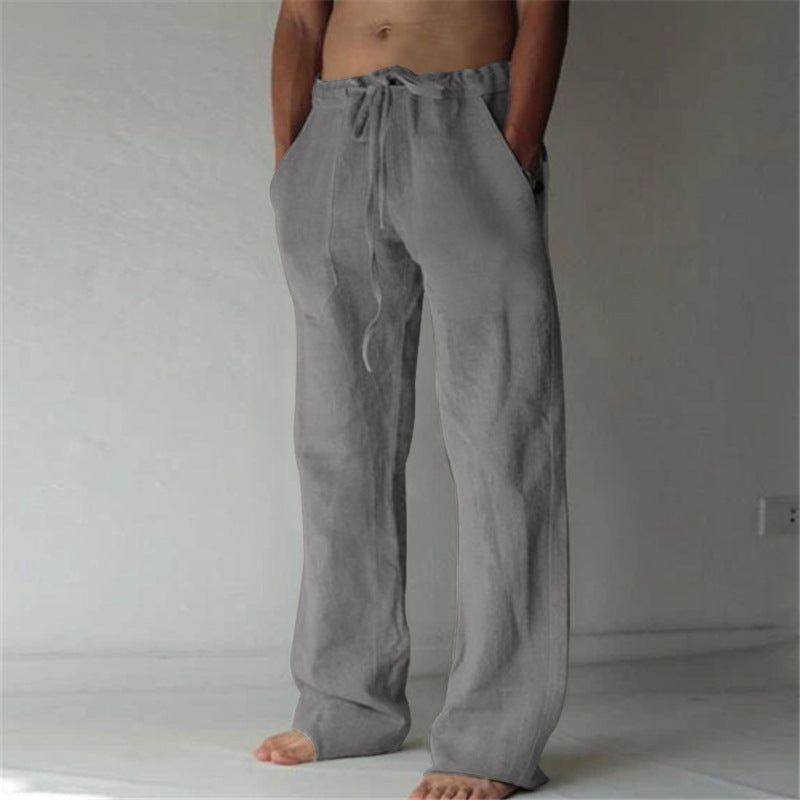 Men's relaxed linen pants with wide leg and drawstring waist Mune Fashion