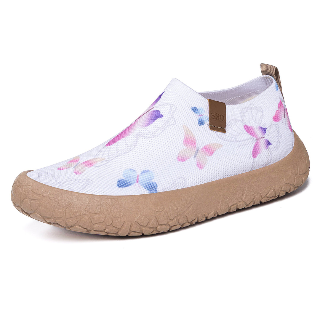 Women's breathable knit slippers with watercolor butterfly print and grippy outdoor sole Mune Fashion