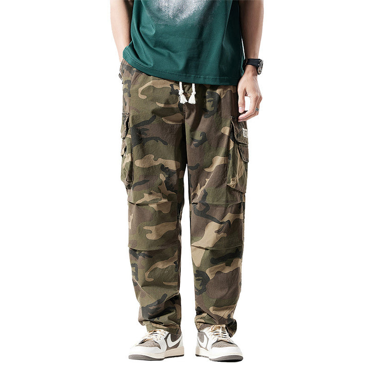 Men's Loose Fit Multi-Pocket Cargo Pants with Drawstring and Camouflage Pattern Mune Fashion