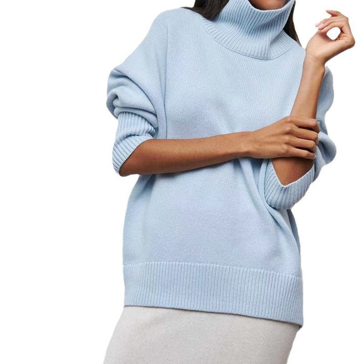 Women's Comfortable Turtleneck Sweater with Oversized Cut and Textured Material Mune