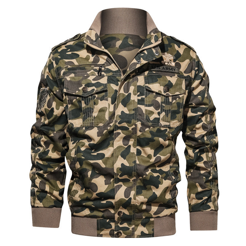 Men's Camouflage Field Blouson in Urban Military Style with Ribbed Cuffs and Multiple Pockets Mune Fashion