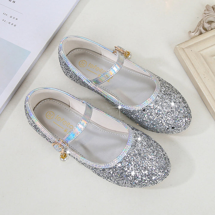 Girl Glittering Mary Jane Ballet Flats with Pearl Application Mune Fashion