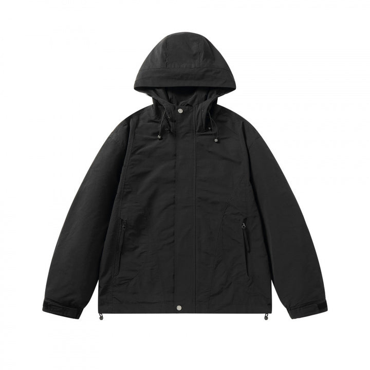 Unisex Short cut hoodie in technical outdoor style with drawstring, concealed front placket and adjustable cuffs Mune Fashion