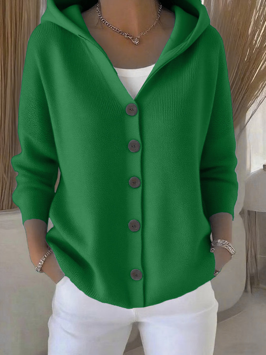 Women's hooded cardigan with button placket and casual oversized fit Mune Fashion