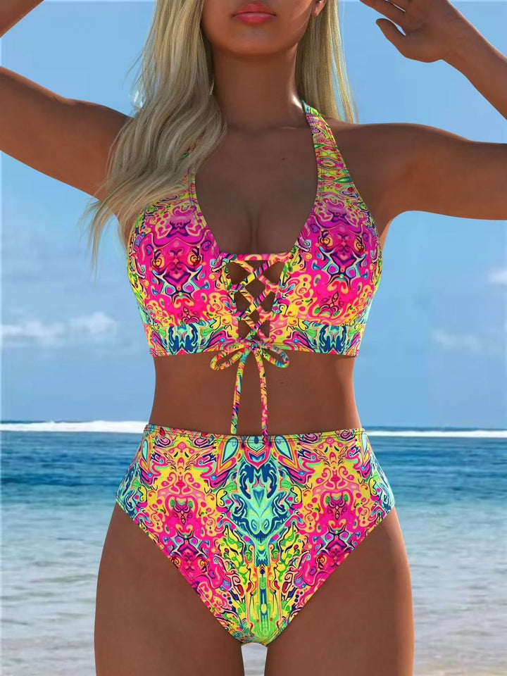Women High-Cut Bikini with Elegant Lace-Up Detail Mune Fashion