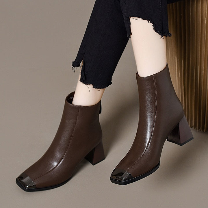 Women Elegant Ankle Boots with Glossy Toe Mune Fashion