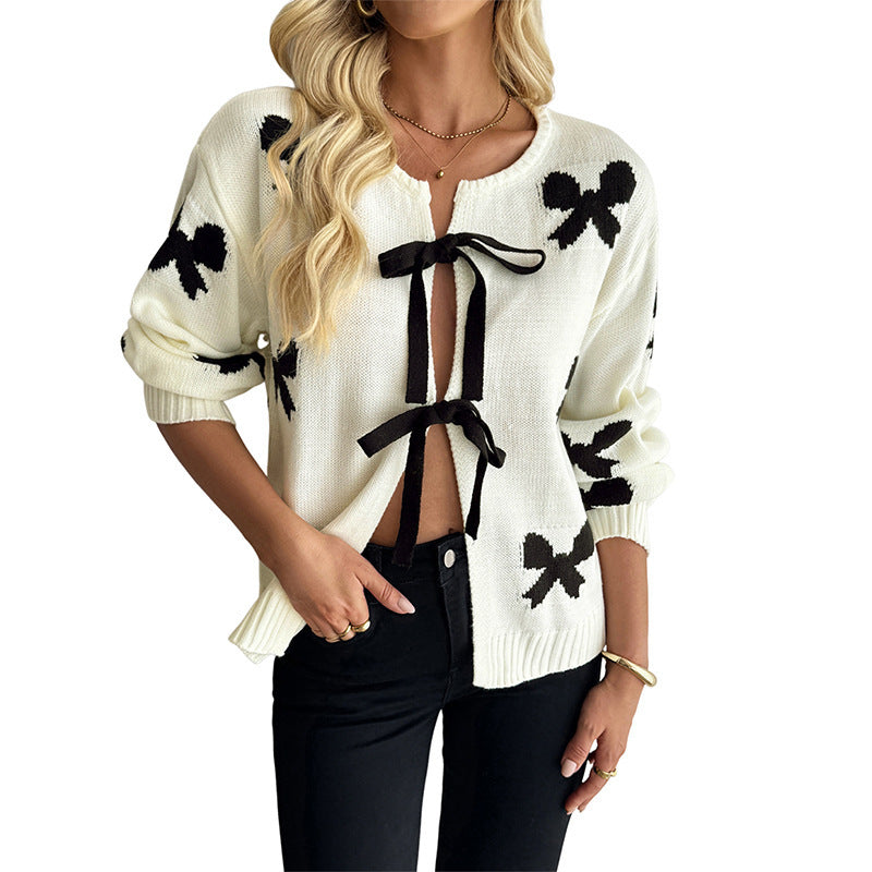 Women Playful Cardigan with Bow Pattern Mune Fashion