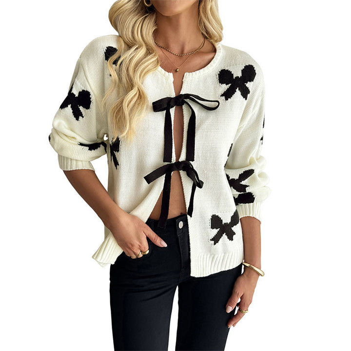 Women Playful Cardigan with Bow Pattern Mune Fashion