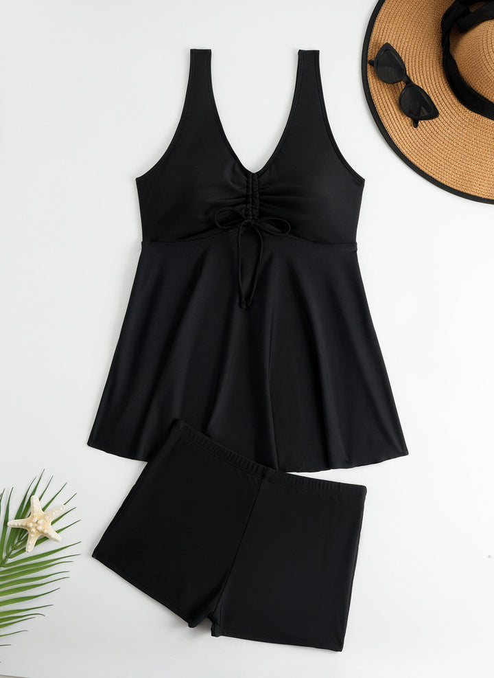 Ladies' tankini set with stylish ruffle and graphic peacock pattern Mune Fashion