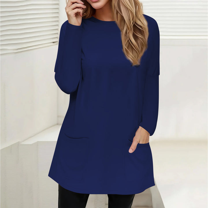 Ladies Casual Longline Tunic with Crew Neck and Patch Pockets Mune Fashion