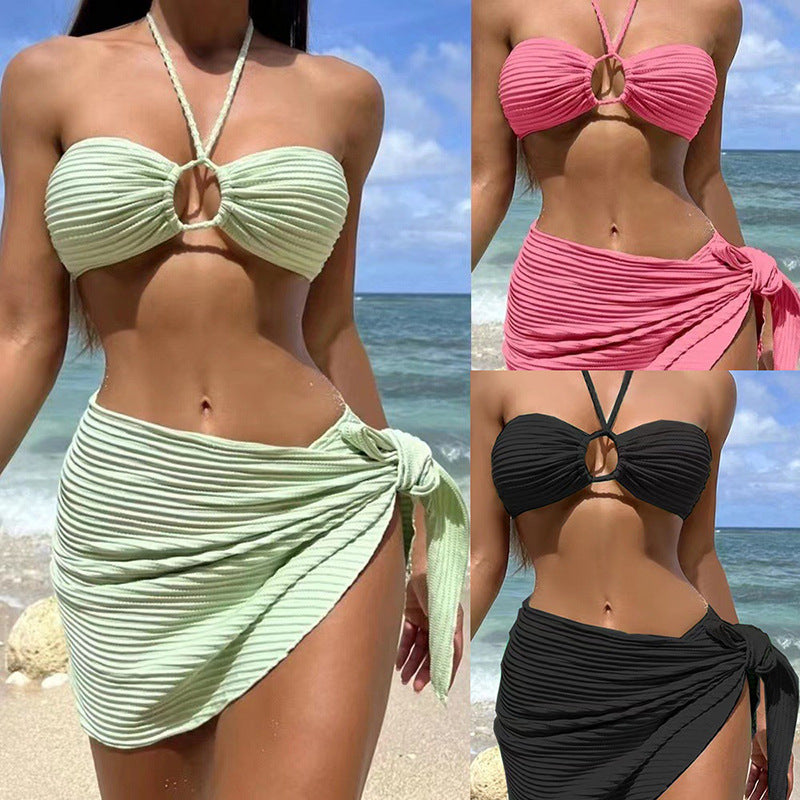 Ladies Bandeau Bikini Set with stylish knot and skirt Mune Fashion
