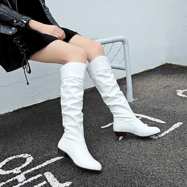 Women knee-length slouch boots with soft shaft and low block heel Mune Fashion